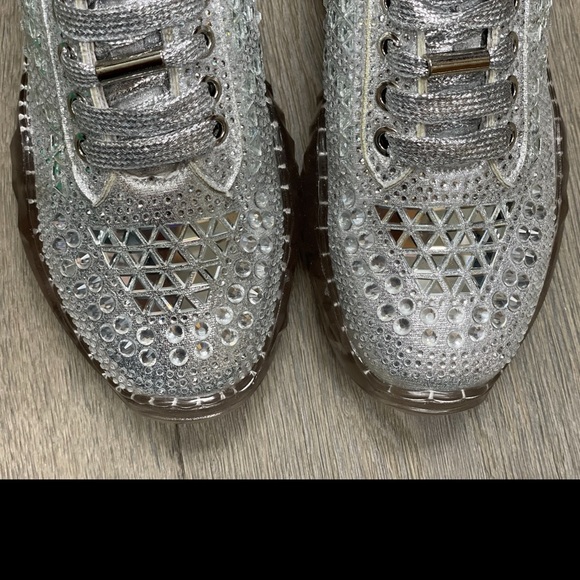 Lace Up Rhinestone Silver Chunky Platform Sneakers NWB! - Picture 7 of 16
